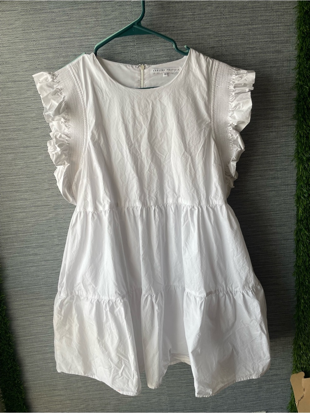 English Factory White Ruffle Sleeve Tiered Dress